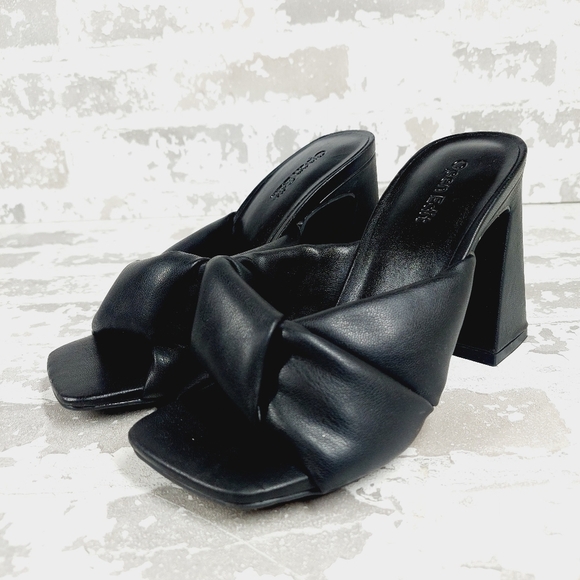 NEW Open Edit Saydee Black Block Heel Slip On Square Toe Sandals O343 - Picture 2 of 11